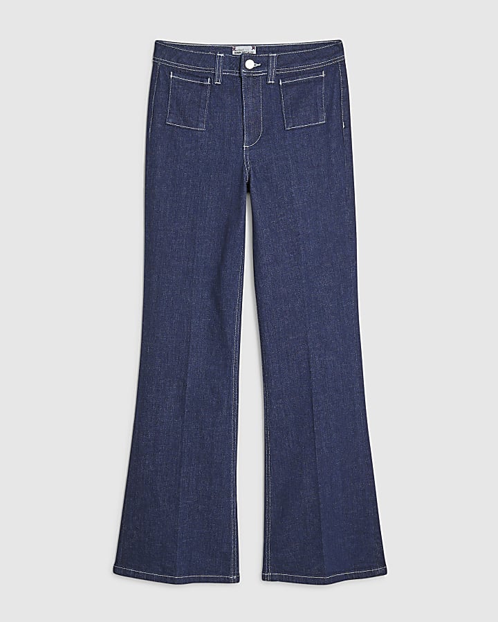 river island Blue High Rise Relaxed Flare Jeans