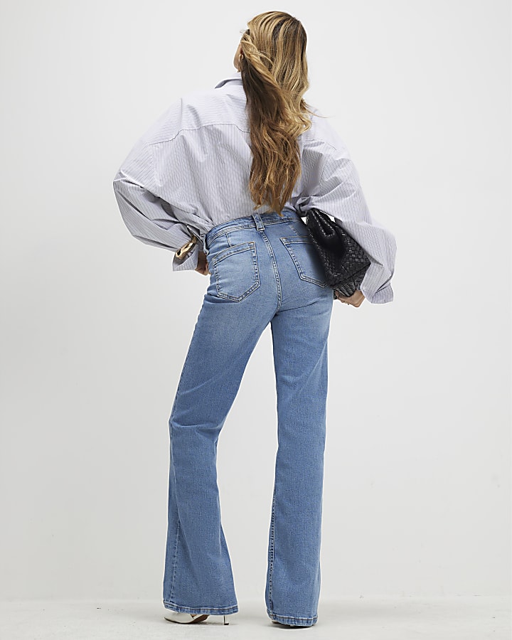 river island Blue High Rise Relaxed Flare Jeans