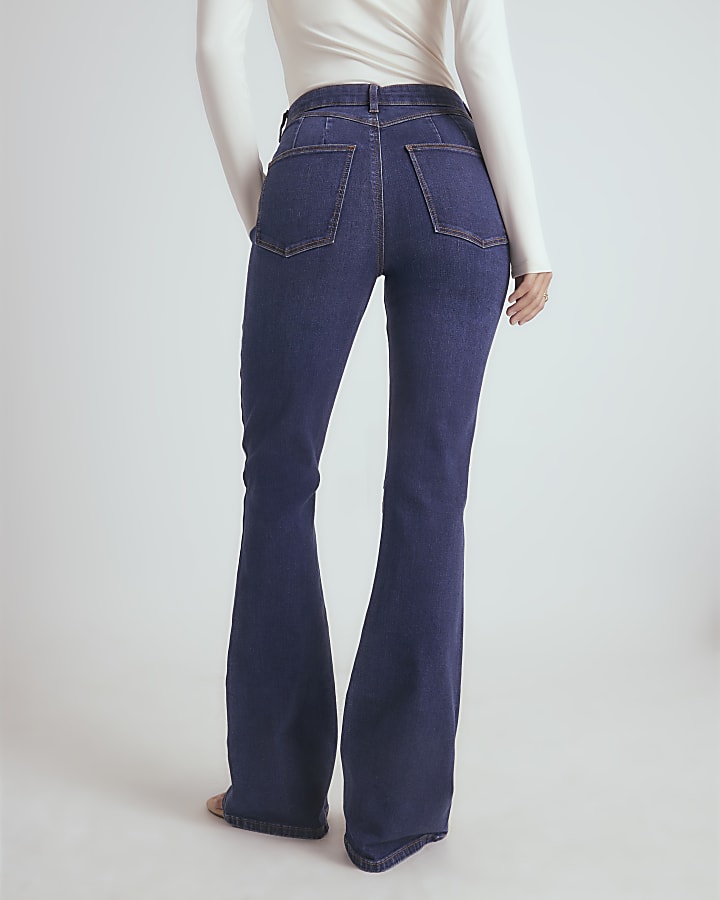 River Island Blue High Rise Sculpt Flare Jeans