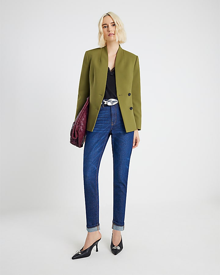 River Island Blue High Rise Sculpt Mom Jeans