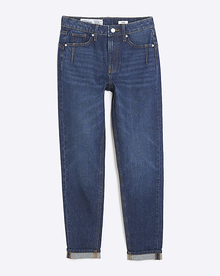 river island Blue High Rise Sculpt Mom Jeans