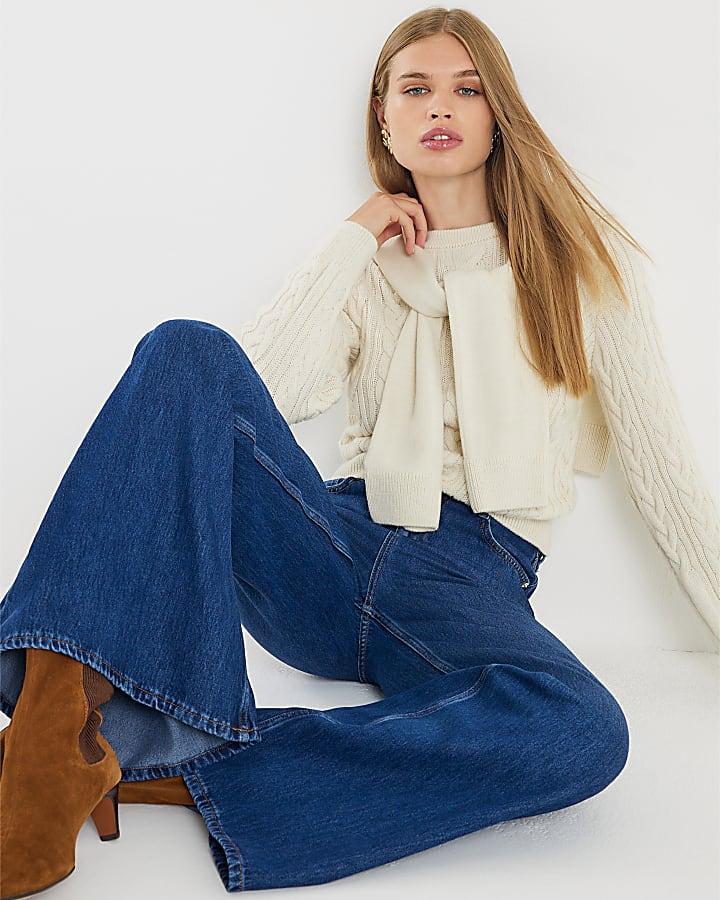 River Island Blue High Rise Soft Wide Leg Jeans