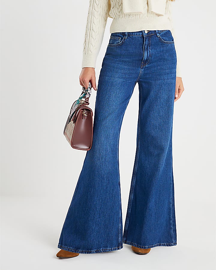 River Island Blue High Rise Soft Wide Leg Jeans