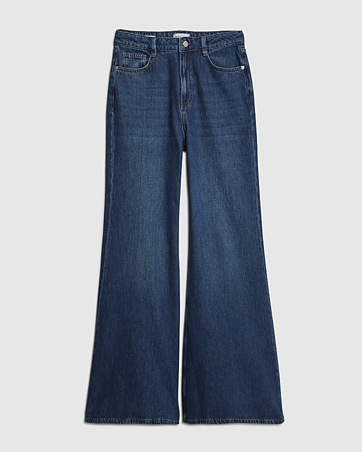 river island Blue High Rise Soft Wide Leg Jeans