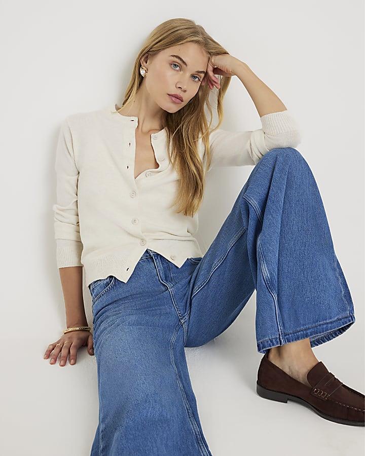 River Island Blue High Rise Wide Leg Jeans
