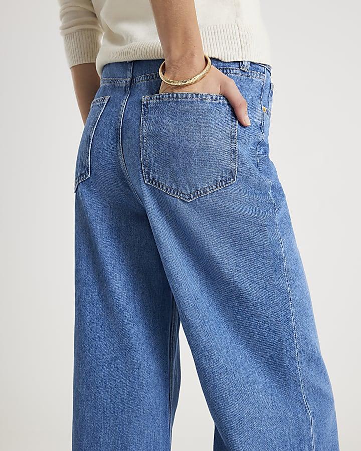 River Island Blue High Rise Wide Leg Jeans