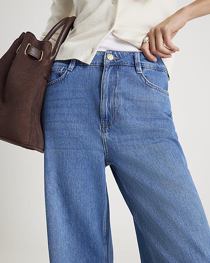 River Island Blue High Rise Wide Leg Jeans