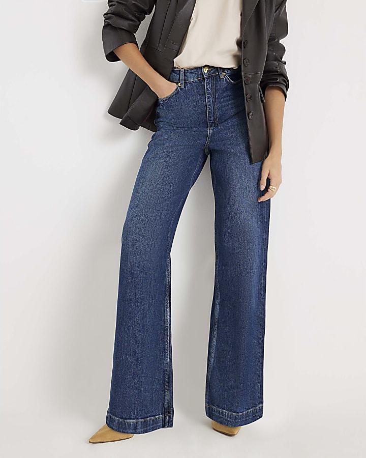 River Island Blue High Rise Wide Leg Jeans