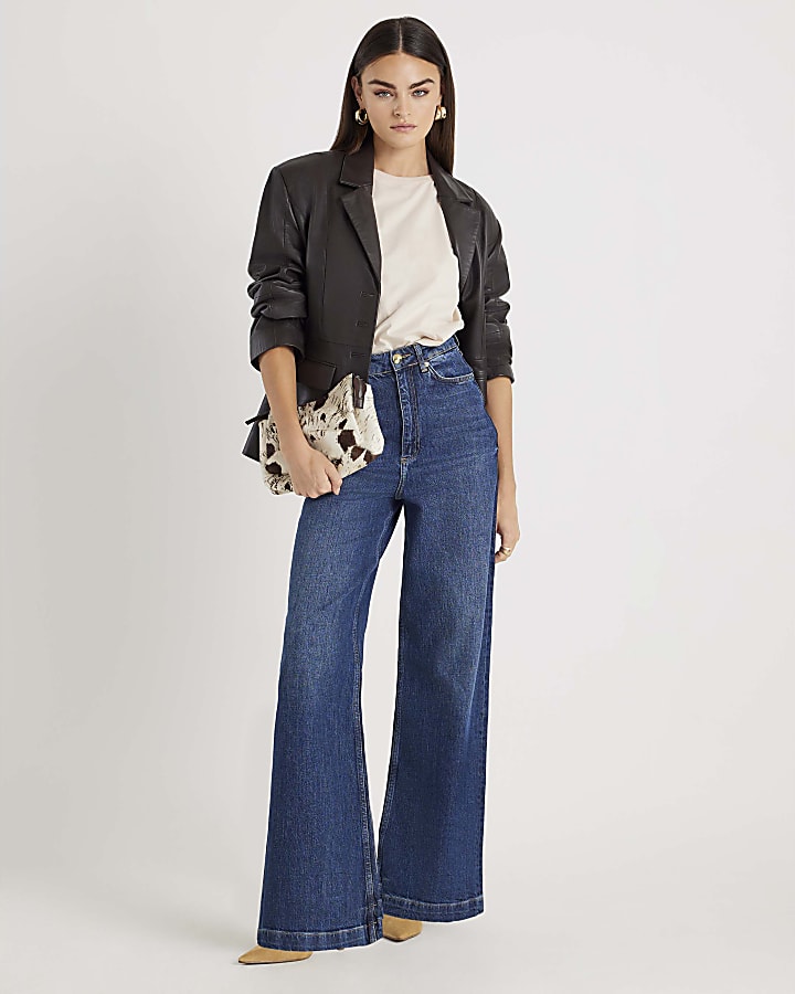 River Island Blue High Rise Wide Leg Jeans