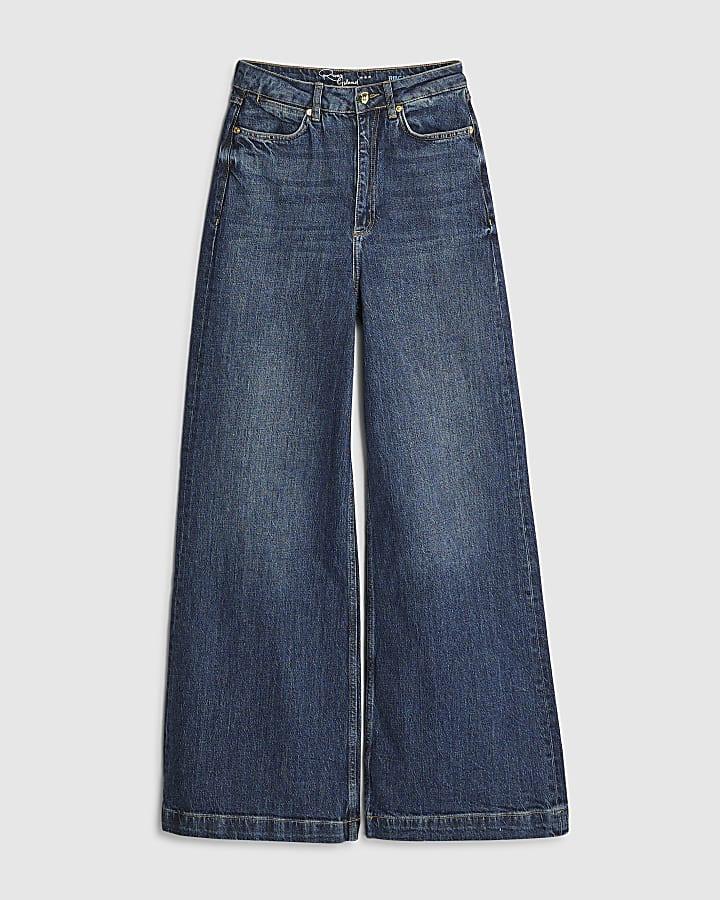 river island Blue High Rise Wide Leg Jeans