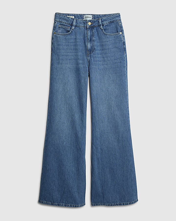 river island Blue High Rise Wide Leg Jeans