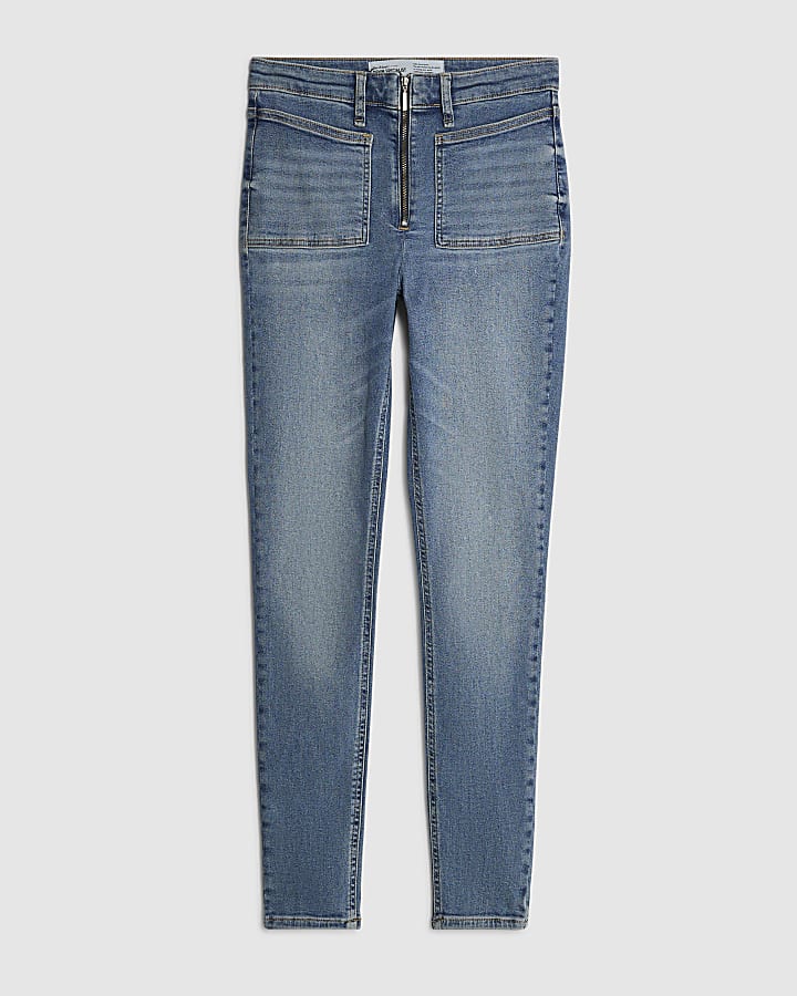 river island Blue High Rise Zip front Skinny Jeans