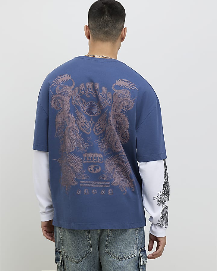 River Island Blue Japanese Double Layered T-Shirt