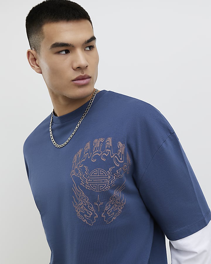 River Island Blue Japanese Double Layered T-Shirt