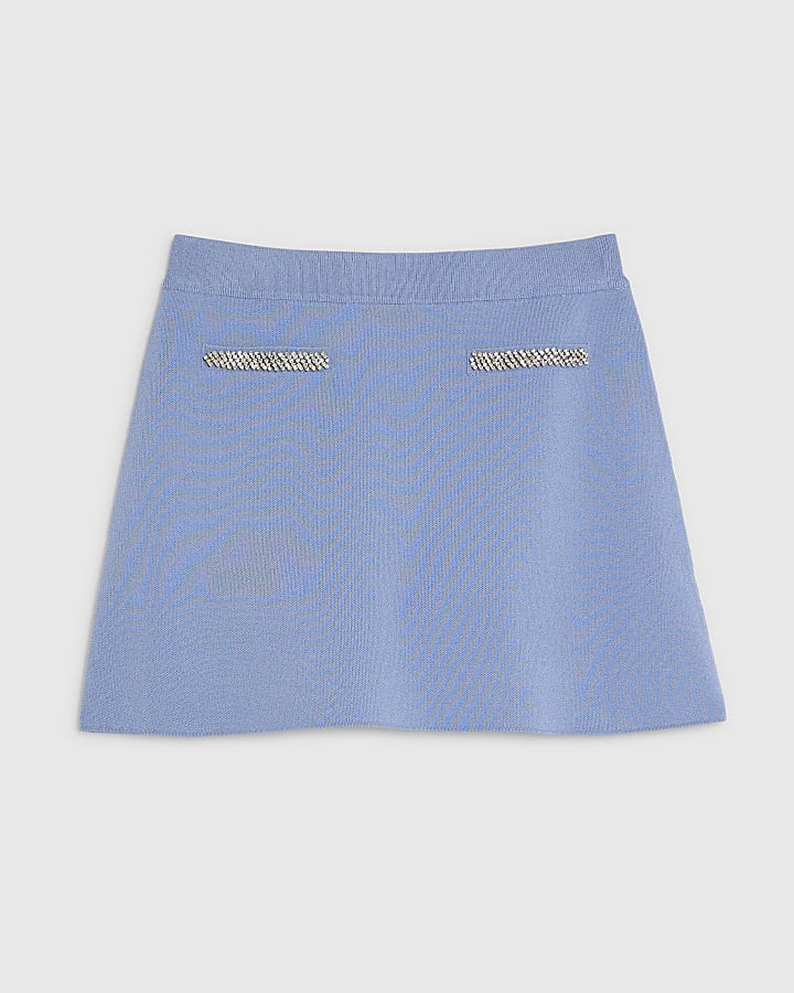 river island Blue Knitted Embellished Mini Skirt