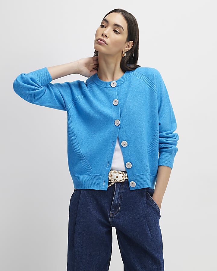 River Island Blue Knitted Long Sleeve Cardigan