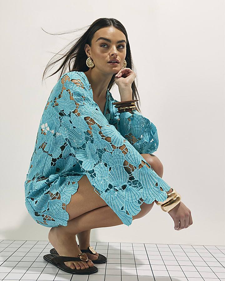 River Island Blue Lace Shell Beach Tunic