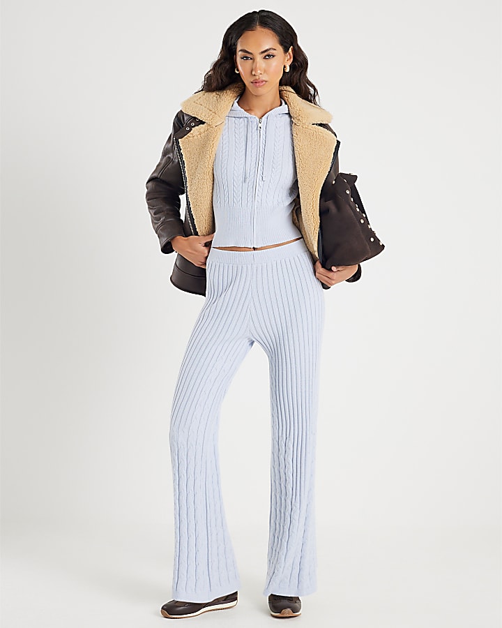 River Island Blue Long Sleeve Cable Knit Hoodie