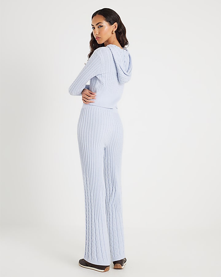 River Island Blue Long Sleeve Cable Knit Hoodie