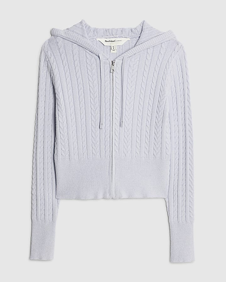 river island Blue Long Sleeve Cable Knit Hoodie