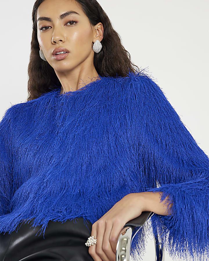 River Island Blue Long Sleeve Fringed Cardigan
