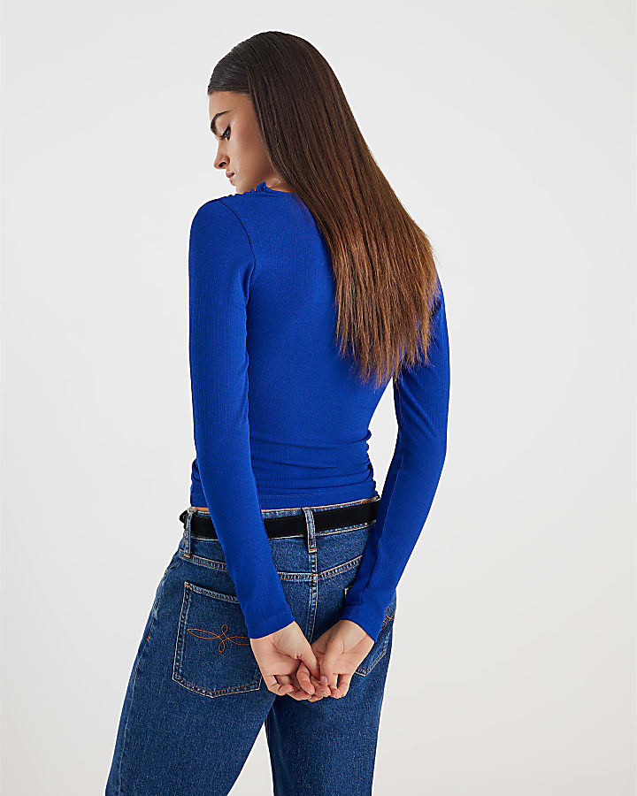 River Island Blue Long Sleeve Twist Front Top