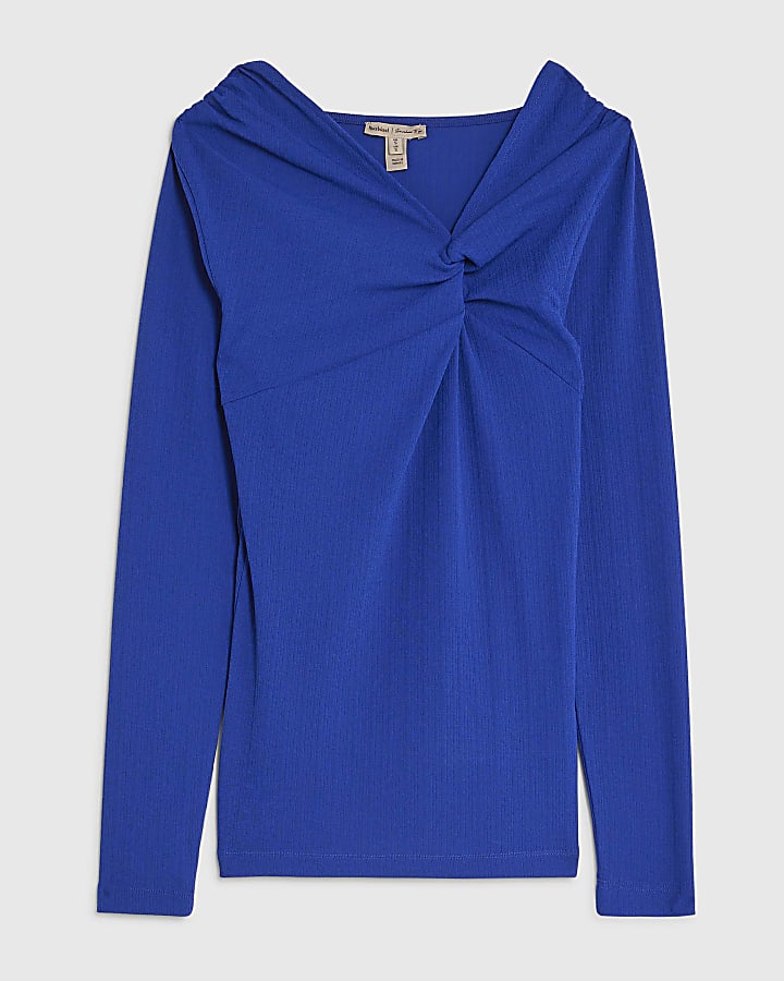 river island Blue Long Sleeve Twist Front Top