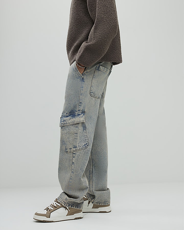 River Island Blue Loose Fit Cargo Jeans