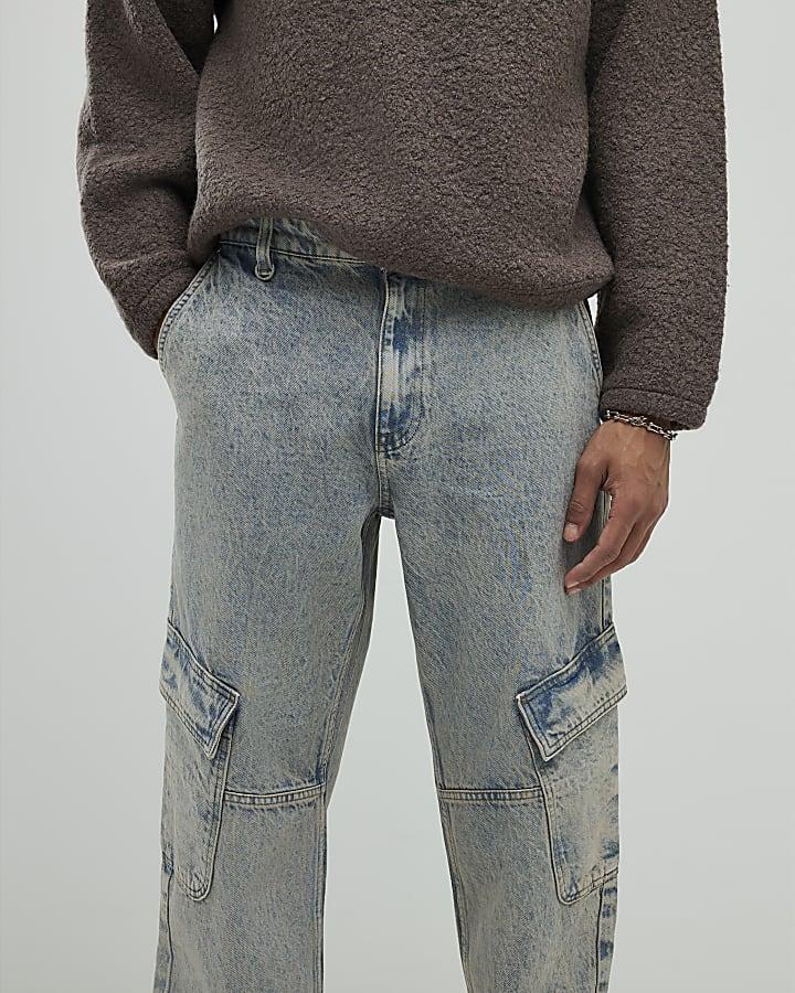 River Island Blue Loose Fit Cargo Jeans