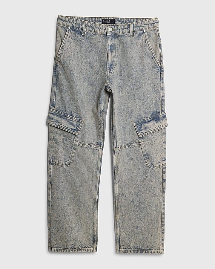 river island Blue Loose Fit Cargo Jeans