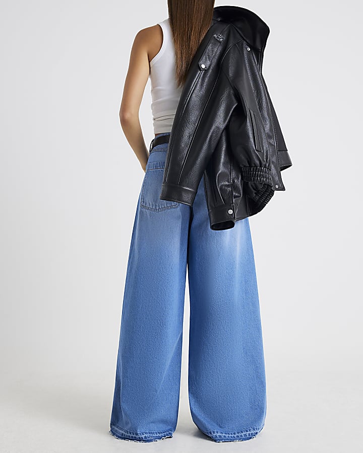 River Island Blue Low Rise Belted Baggy Jeans