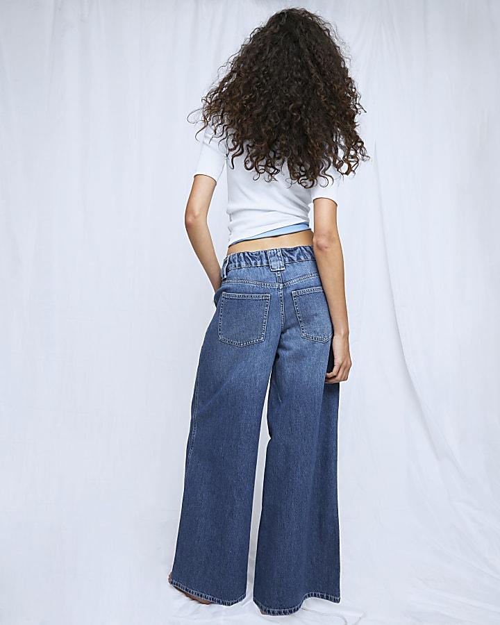 River Island Blue Low Rise Palazzo Wide Leg Jeans