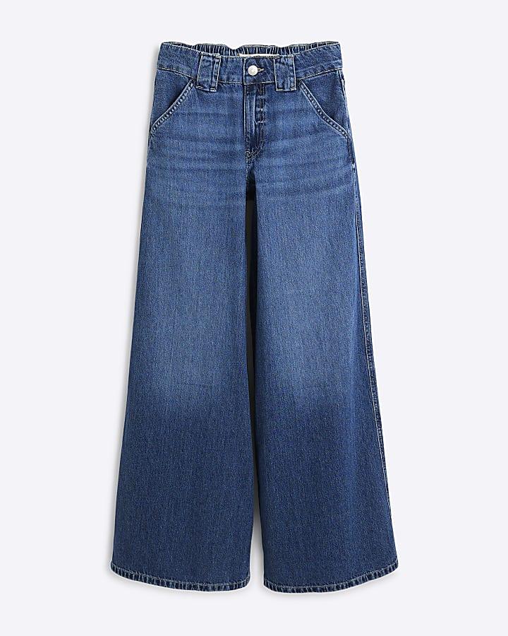 river island Blue Low Rise Palazzo Wide Leg Jeans
