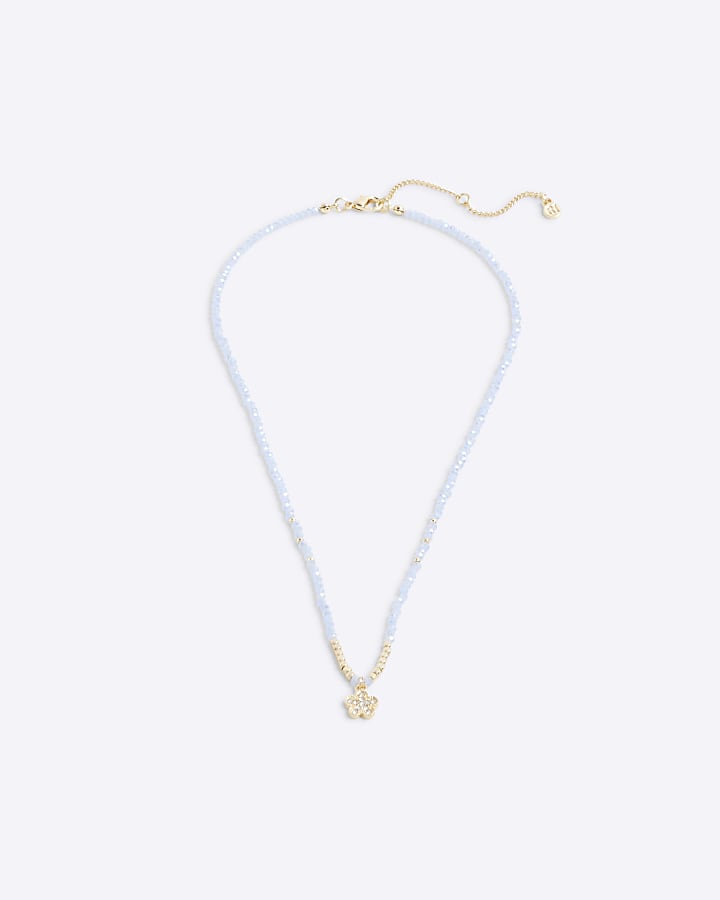 River Island Blue March Birthstone Beaded Necklace