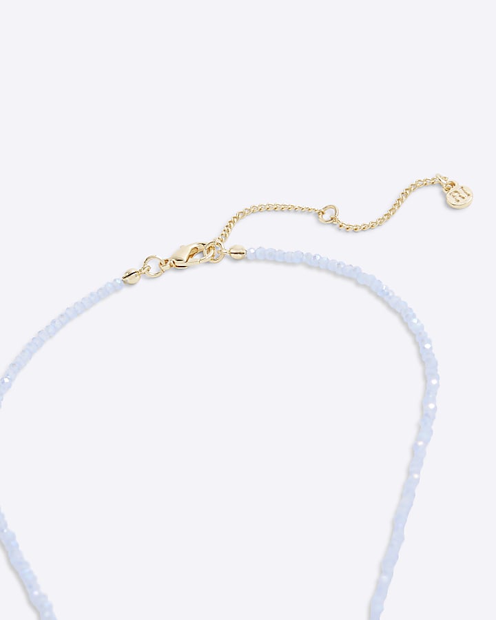 River Island Blue March Birthstone Beaded Necklace