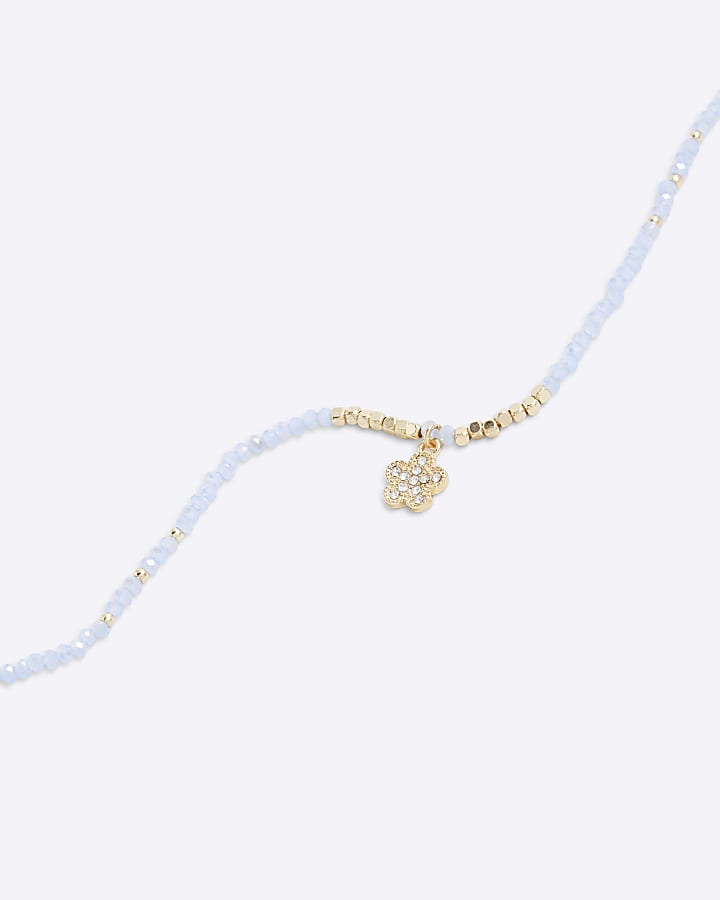 river island Blue March Birthstone Beaded Necklace