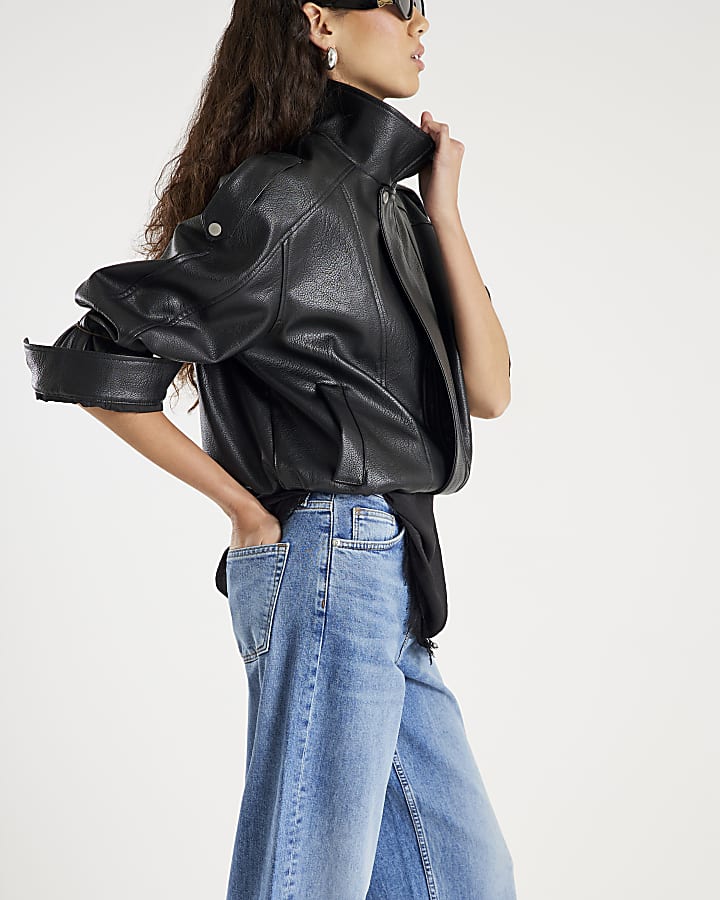 River Island Blue Mid Rise Barrel Leg Jeans