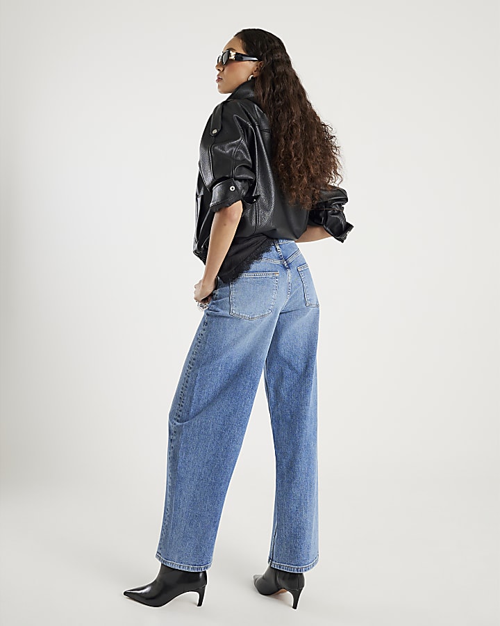 River Island Blue Mid Rise Barrel Leg Jeans