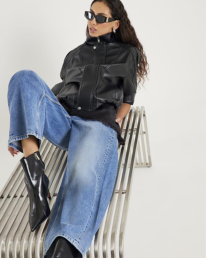 River Island Blue Mid Rise Barrel Leg Jeans