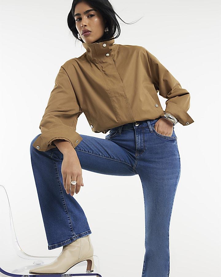 River Island Blue Mid Rise Flared Jeans