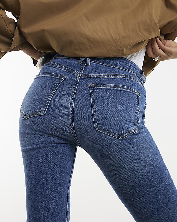 River Island Blue Mid Rise Flared Jeans