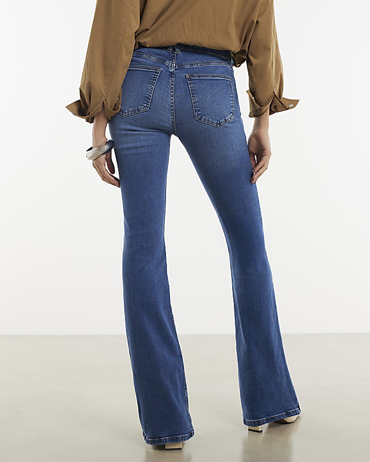 River Island Blue Mid Rise Flared Jeans