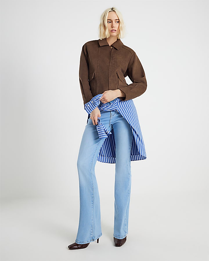 River Island Blue Mid Rise Flared Jeans