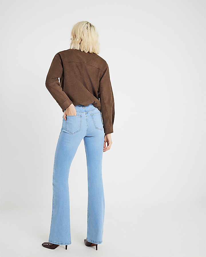 River Island Blue Mid Rise Flared Jeans