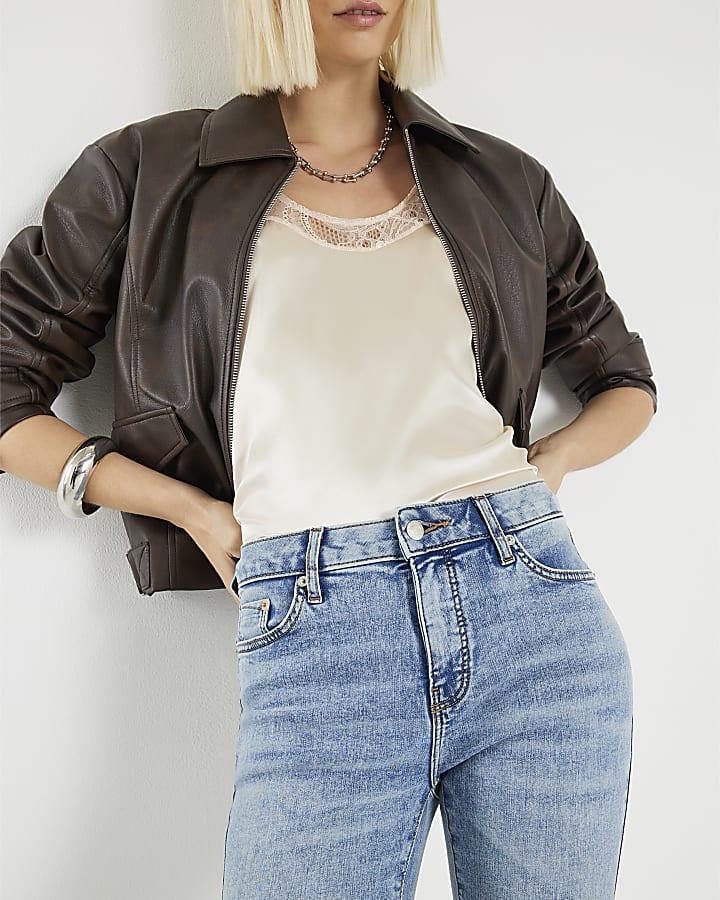 River Island Blue Mid Rise Flared Jeans