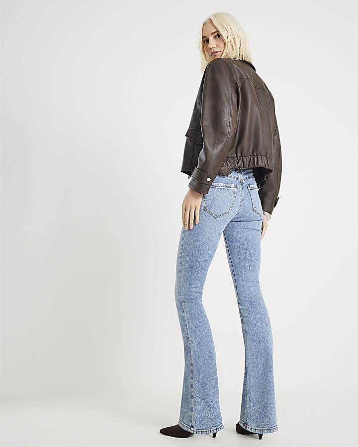 River Island Blue Mid Rise Flared Jeans