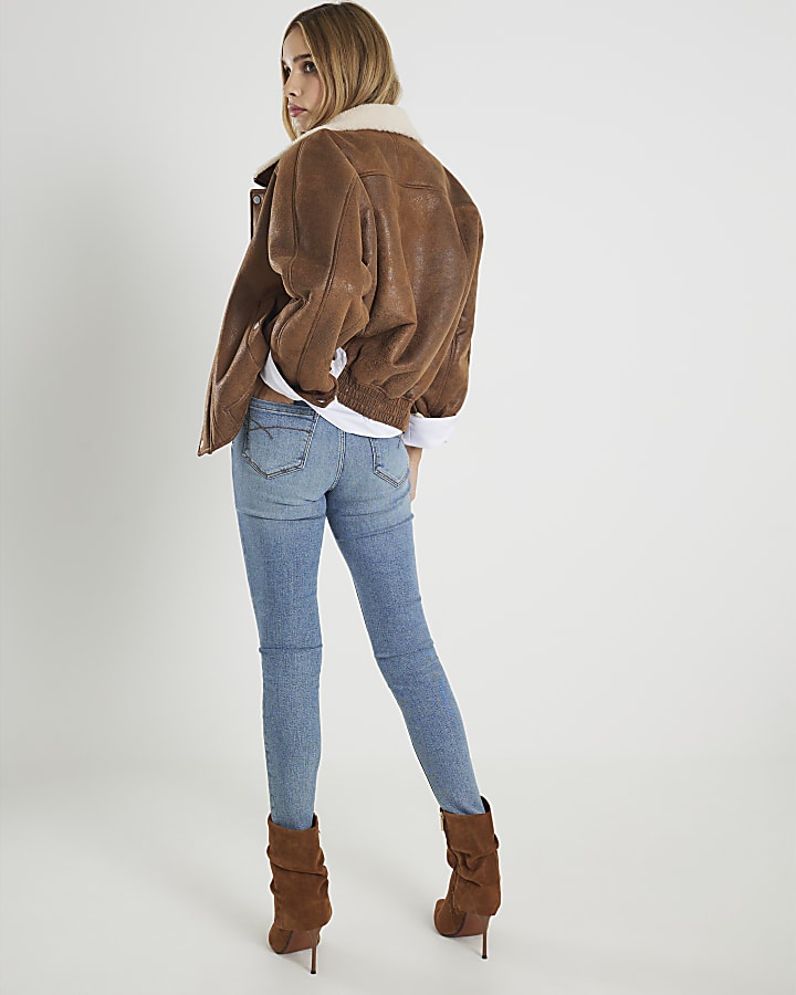 River Island Blue Mid Rise Sculpt Skinny Jeans