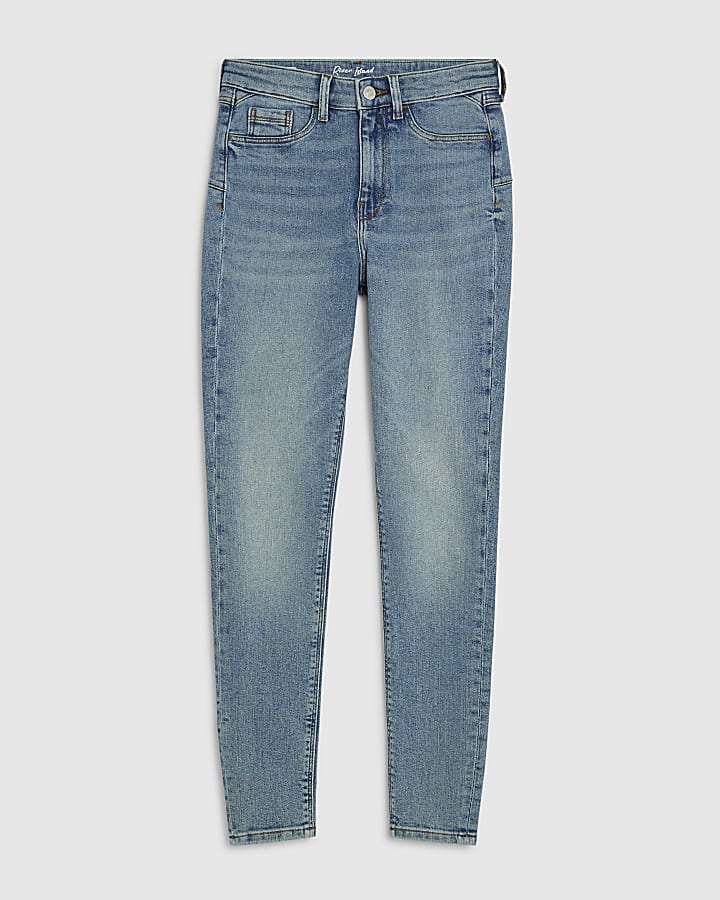 river island Blue Mid Rise Sculpt Skinny Jeans