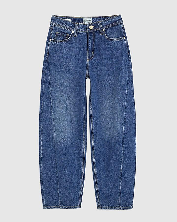 river island Blue Mid Rise Seamed Barrel Leg Jeans