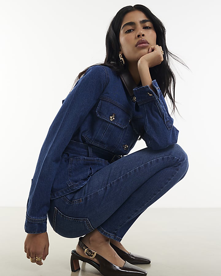 River Island Blue Mid Rise Skinny Jeans